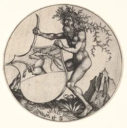 Escudo con ciervo sostenido por hombre salvaje, ca. 1435-1491