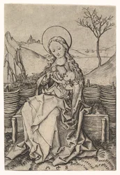 Virgen y Niño en un banco de hierba