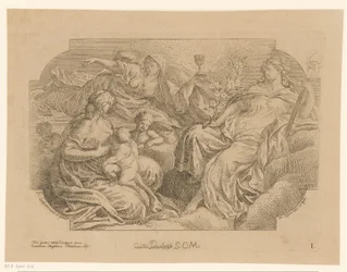 Personificaciones femeninas de tres virtudes divinas Pinturas en el techo de la Sacrestia di Solimena (título de la serie)