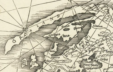 Mapa de 1513 del Mar del Norte que muestra Groenlandia unida a Escandinavia