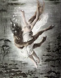 Monstruo marino raptando a una joven (detalle de 14299), "Allegorien", Martin Gerlach, c. 1900.