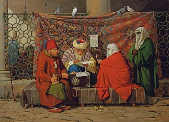 Un Notario Turco Redactando un Contrato de Matrimonio frente a la Mezquita Kilic Ali Pasha, Tophane, Constantinopla