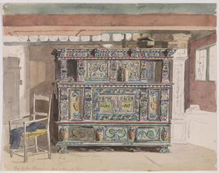 Armario pintado, fechado en 1727, en una habitación de Læsø