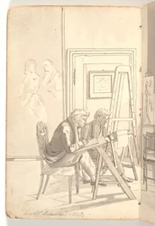 Interior de la academia con jóvenes artistas dibujando