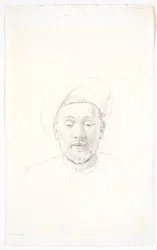 Retrato de hombre barbudo, visto de frente, con turbante