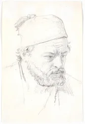 Retrato de un hombre barbudo, de tres cuartos hacia la derecha, con fez