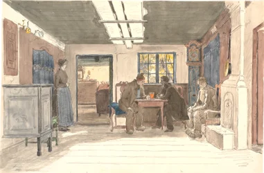 Una casa de campesinos en Samsø con una mujer y tres hombres