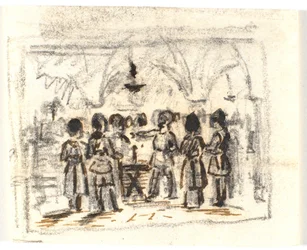 Boceto de composición con una escena medieval (?)
