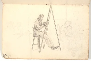 Artista en el caballete, y boceto de figuras en el fondo