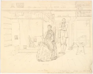 Casa de campesinos noruegos con "Anne Oles Datter y Ole Christofersøn Gulsvig"