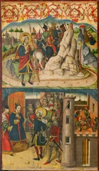 San Cristóbal se encuentra con Satanás; San Cristóbal ante el rey de Licia