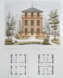 Proyecto para una pequeña casa de campo cerca de París, grabado por Walter, lámina 18 de Architecture Pittoresque et Moderne