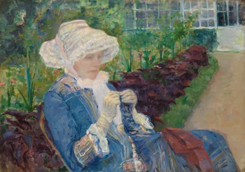 Lydia tejiendo en el jardín en Marly, 1880