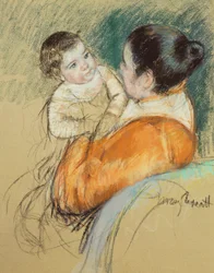 Madre Louise sosteniendo a su hijo de ojos azules