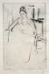 Sra. Gardner Cassatt y su bebé sentados cerca de una ventana, c. 1887
