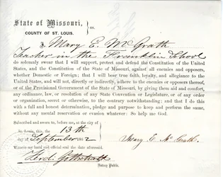 Juramento de lealtad de Mary E. McGrath de Missouri, Condado de St. Louis