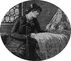 Una madre revisando a su hijo dormido