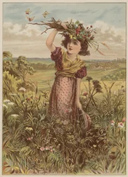Niña con flores y mariposas