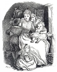 Ilustración de una madre con sus hijos