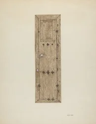 Puerta con tachuelas de cobre, una de un par, c. 1939
