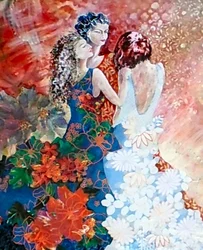 Damas con vestidos florales