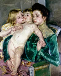 Acariciando a los niños. Pintura de Mary Cassatt (1845-1926)