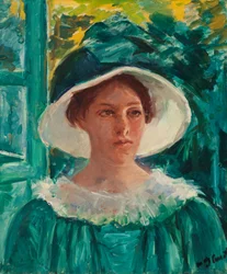 Mujer joven vestida de verde, al aire libre bajo el sol (Cabeza de mujer joven), c. 1914 (óleo sobre lienzo)