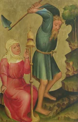 Adán y Eva trabajando, detalle del retablo de Grabow, 1379-83