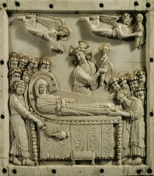 Muerte de la Virgen María ("Koimesis"), bizantino (marfil)