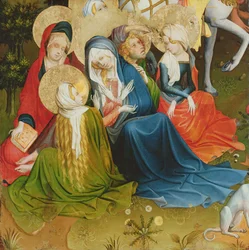 Grupo de mujeres en la crucifixión, panel del altar de San Tomás de la Iglesia de San Juan, Hamburgo, comenzado en 1424