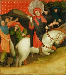 La burla de Santo Tomás, panel del altar de Santo Tomás de la Iglesia de San Juan, Hamburgo, comenzado en 1424