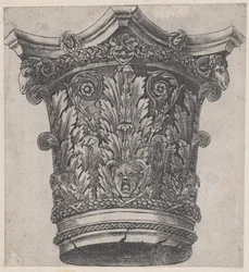 Speculum Romanae Magnificentiae: Capital con cabezas de carnero y máscaras, ca. 1537