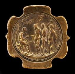 Pomo de espada con plaqueta insertada del Juicio de Paris... segunda mitad del siglo XV