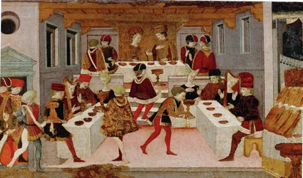 La hija del sultán de Babilonia en un banquete (temple sobre madera)
