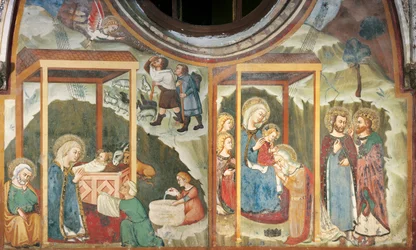 La Natividad y la Adoración de los Magos, de la Capilla de la Madonna, Monasterio Sacro Speco, Subiaco (fresco)
