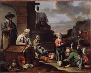 Campesinos en un pozo. Pintura del maestro de beguinas (mediados del siglo XVII). Óleo sobre lienzo, 94 x 119 cm, segunda mitad del siglo XVII. Arte francés, arte barroco. Museo Pushkin de Bellas Artes, Moscú. ©FineArtImage/Leemage