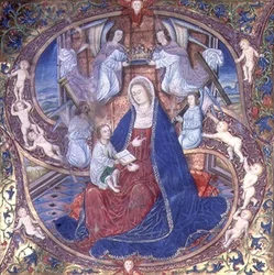La Virgen y el Niño rodeados de ángeles (vitela)