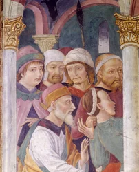 Italia, Región del Piamonte, provincia de Alessandria, fresco en la capilla de la Basílica de Santa María Assunta