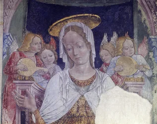 Italia, Región del Piamonte, provincia de Alessandria, fresco en la capilla de la Basílica de Santa María Assunta