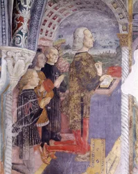 Italia, Región Piamonte, Serralunga di Crea, fresco en la capilla de la Basílica de Santa Maria Assunta