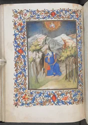 David en oración, Horas de Anjou, Egerton 1070, f.44v (vitela)