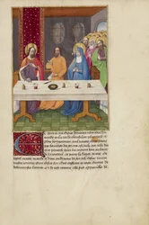 Judas sentado a la mesa entre Cristo y la Virgen