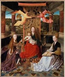 Coronación de la Virgen entronizada con Santa
Catarina de Alessandria y Santa Bárbara (óleo sobre madera)