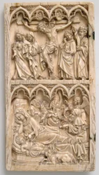 Hoja de un díptico con la Crucifixión y la Natividad, alemán, ca. 1375-1400