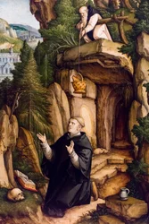 San Benito como ermitaño orante, hacia 1540 (Témpera y óleo sobre madera (tilo americano))