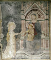 Matrimonio espiritual de Cristo con Santa María Magdalena, detalle. (circa 1377, Fresco colocado sobre lienzo)