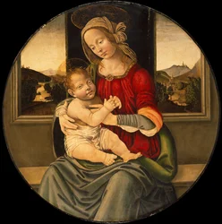 La Virgen y el Niño, un paisaje más allá (óleo sobre tabla)