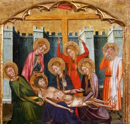 Deposición en la tumba, por el Maestro de Rubio (siglo XIV), predela del retablo de la Iglesia de Santa María, Rubio