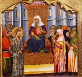 El Juicio de Jesús, por el Maestro de Rubio (siglo XIV), predela del retablo de la Iglesia de Santa María, Rubio, pintura sobre madera.