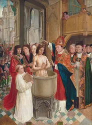 El bautismo del rey de los francos Clodoveo I en Reims en el siglo V